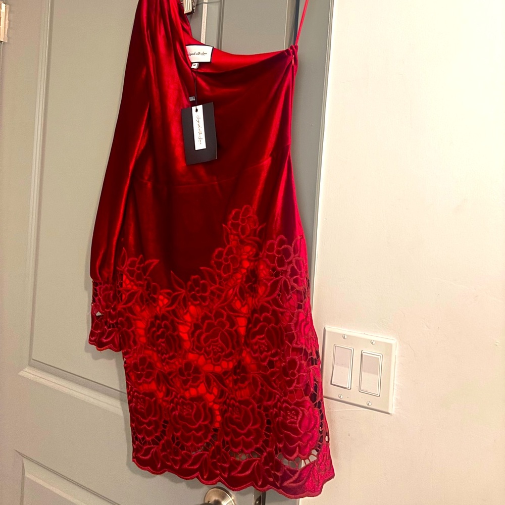 Layered with Love Red Satin Dress with Floral Lace